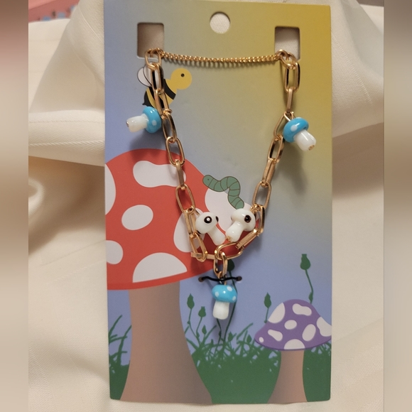 Blue & White Mushroom Multi Chain Necklace - Picture 3 of 3